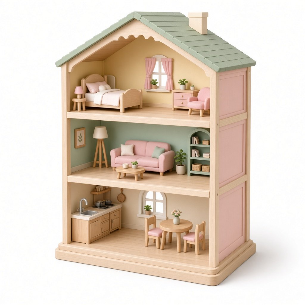 Maison de poupée en bois 3 étages